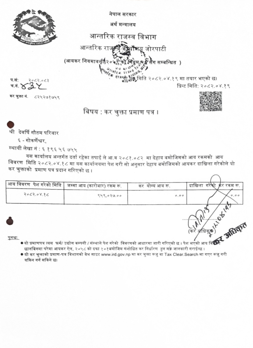 कर चुक्ता -Certificate -Tax Clearance